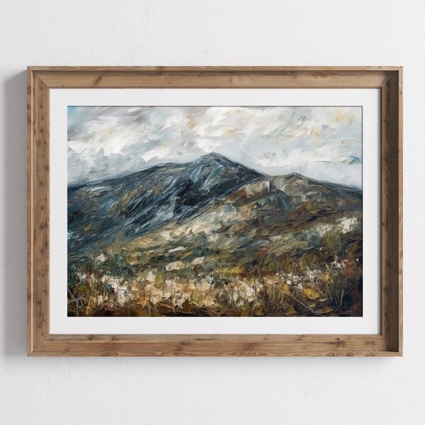 Vintage Mountain Landscape - Expressionist Oil Painting Print - Cottagecore Wall Art Download DIY Printable + FREE iPhone Wallpaper