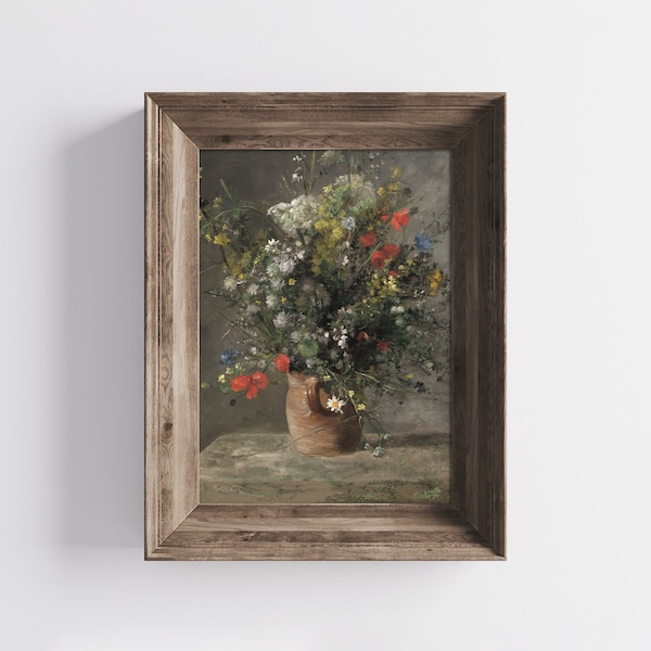 Vintage Still Life Oil Painting, Floral Vase Print for Cottagecore & Farmhouse Decor, Flower Printable Digital Art