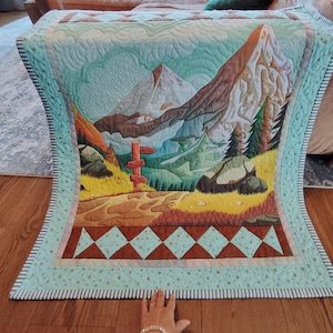 Mountain quilt Woodland blanket Handmade baby quilt Nursery crib blanket 37"x45"