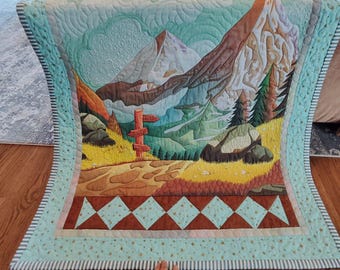 Mountain quilt Woodland blanket Nursery crib quilt (37"x45")