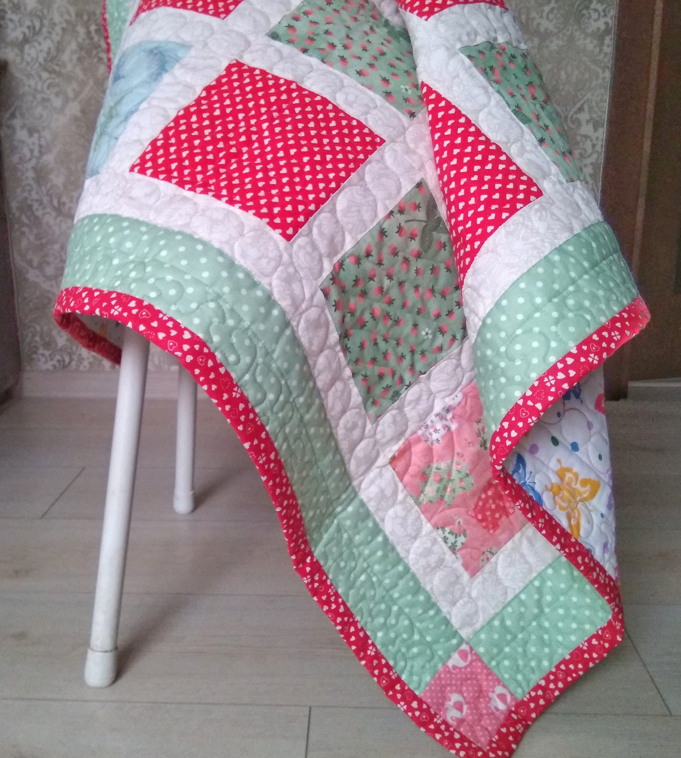 Patchwork baby quilt handmade Sage green baby quilt Flower Etsy