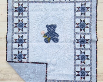 Bear baby quilt handmade Baby shower gift boy Baby patchwork quilt Toddler boy quilt