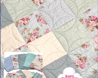 Floral precut baby quilt kit for beginner Shabby chic nursery decor