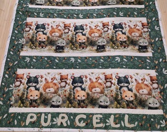 Woodland baby quilt handmade Forest animal crib blanket
