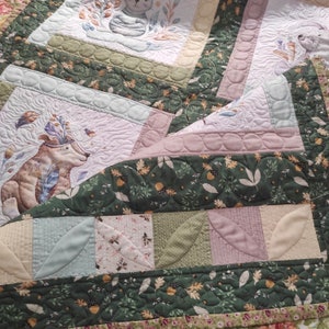 Personalized woodland baby quilt handmade Bear quilt Nursery crib blanket