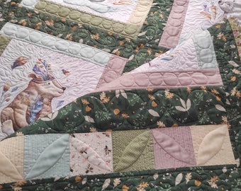 Personalized woodland baby quilt handmade Bear quilt Nursery crib blanket