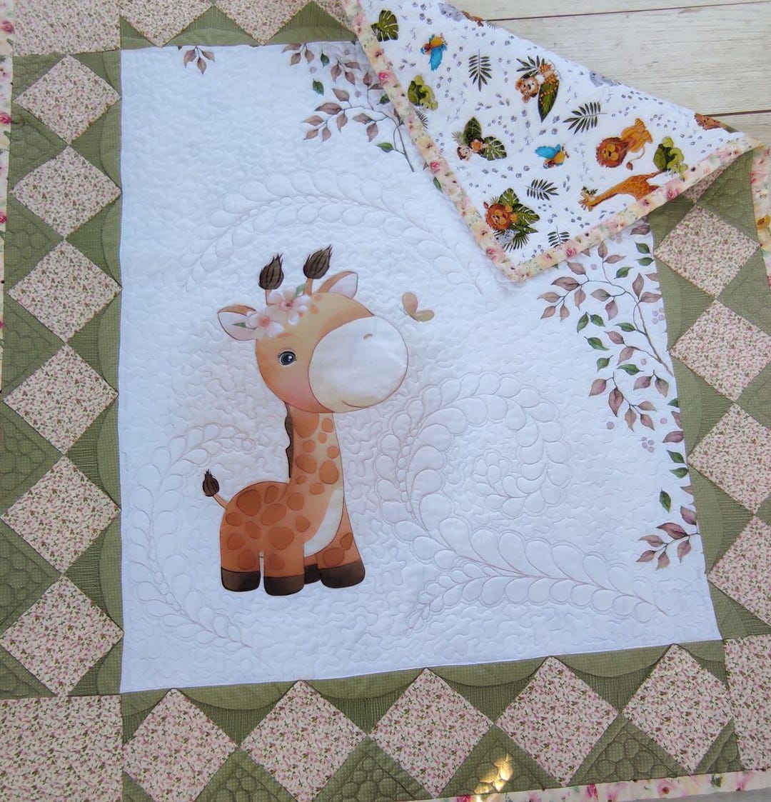 Giraffe Blanket Handmade Baby Quilt Jungle Nursery Bedding - Etsy