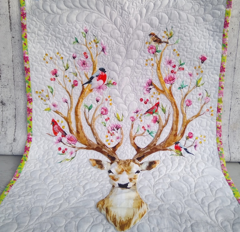 Deer baby blanket Woodland baby quilt handmade Etsy