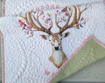 Deer Baby Quilt Handmade Animal Blanket Nursery Crib Quilt
