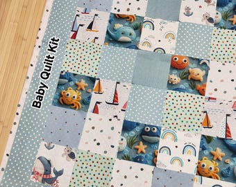 Ocean baby quilt kit precut beginner Under the sea animal Personalized option