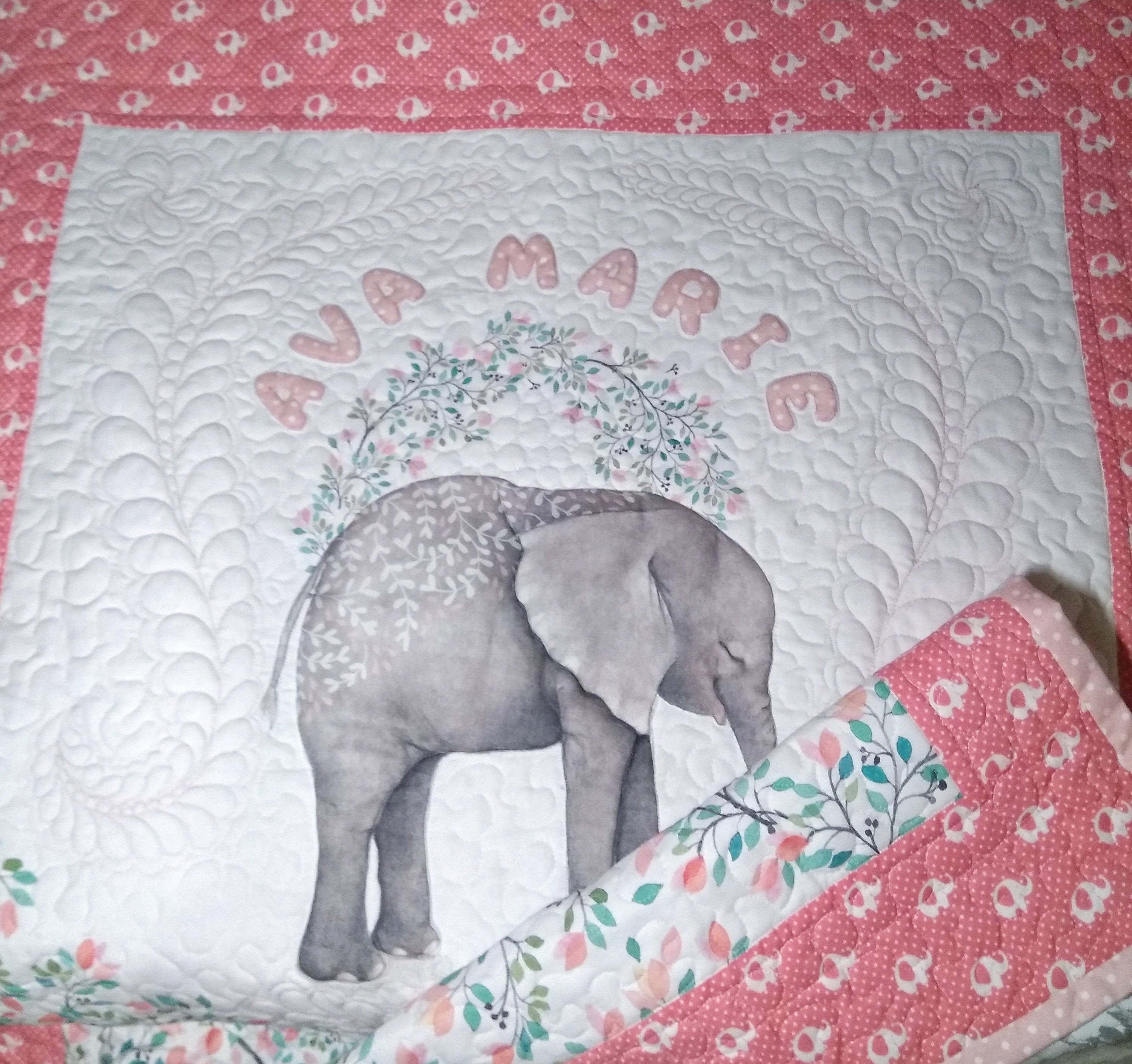 Personalized elephant baby quilt handmade Quilt blanket Etsy