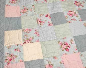 Nursery crib quilt Patchwork baby quilt handmade Floral baby blanket Homemade quilt