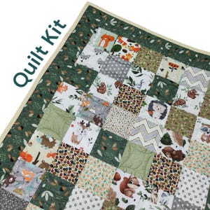 Woodland Baby Quilt Kit, Pre-cut Beginner Project, Personalized Option