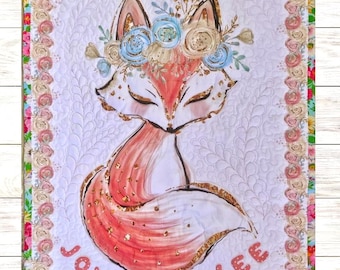 Fox baby Quilt Handmade Personalized blanket Woodland nursery quilt