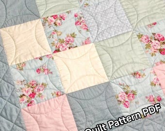 Beginner baby quilt pattern PDF Digital Easy baby quilt tutorial Floral patchwork quilt
