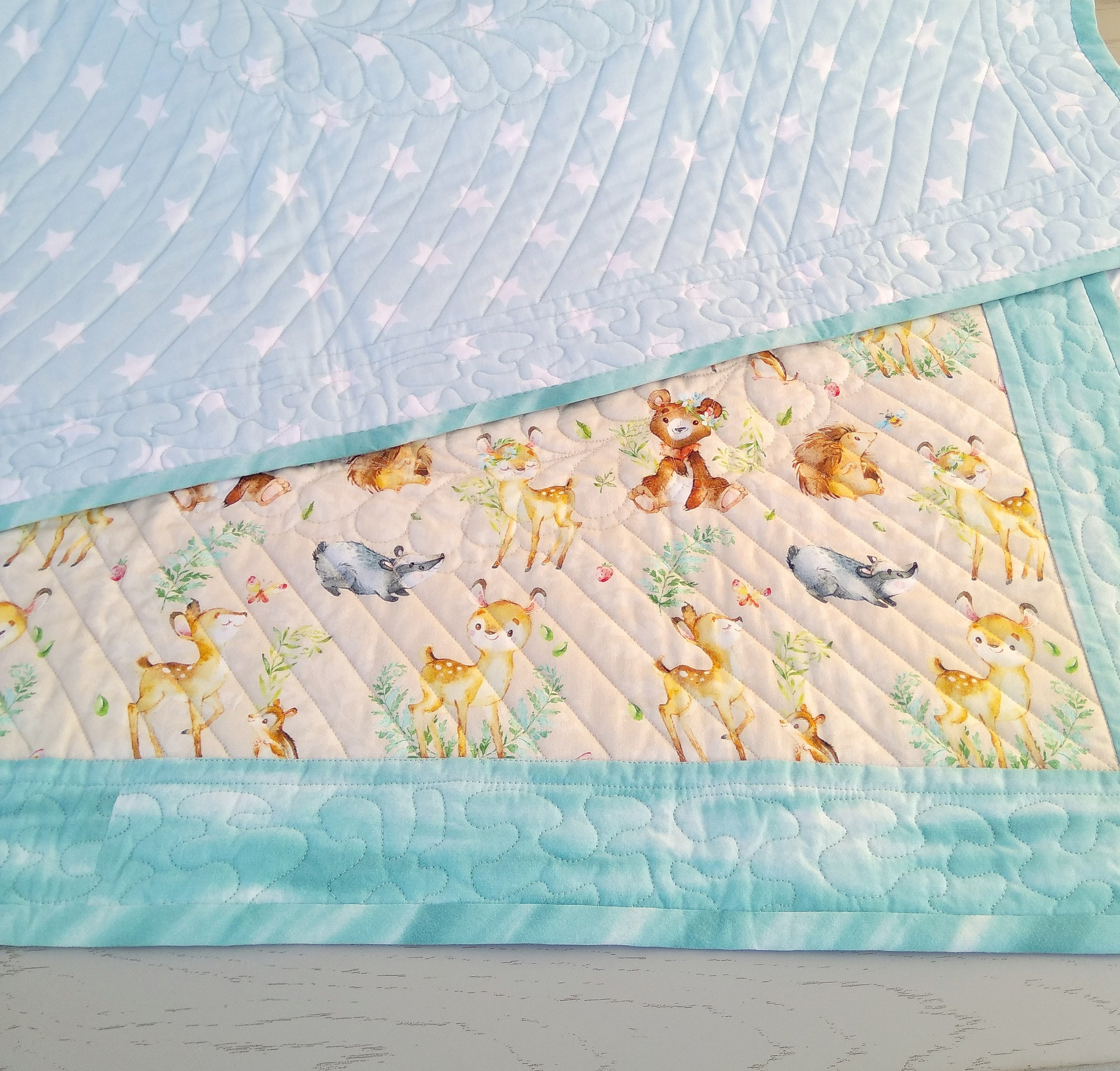 Personalized blanket baby boy Woodland baby quilt handmade Etsy