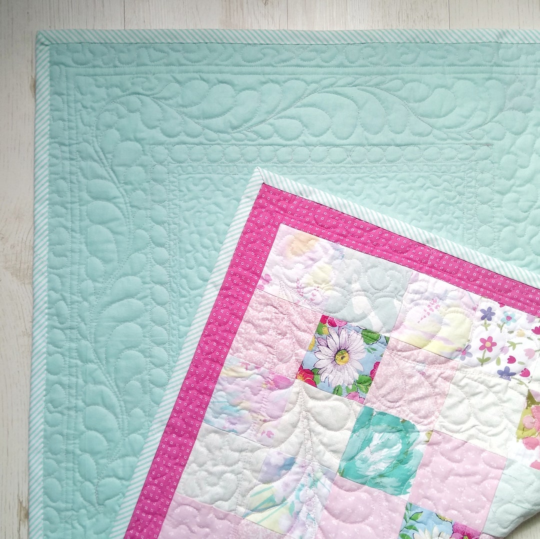Patchwork Baby Blanket Nursery Crib Quilt Modern Quilt Pink Floral Baby ...