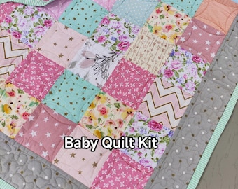Precut baby quilt kit Floral baby blanket Diy sewing project