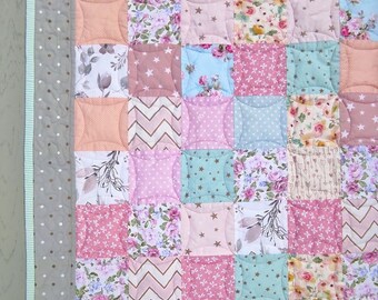 Patchwork Baby Quilt Handmade Nursery Crib Quilt Floral Crib Blanket