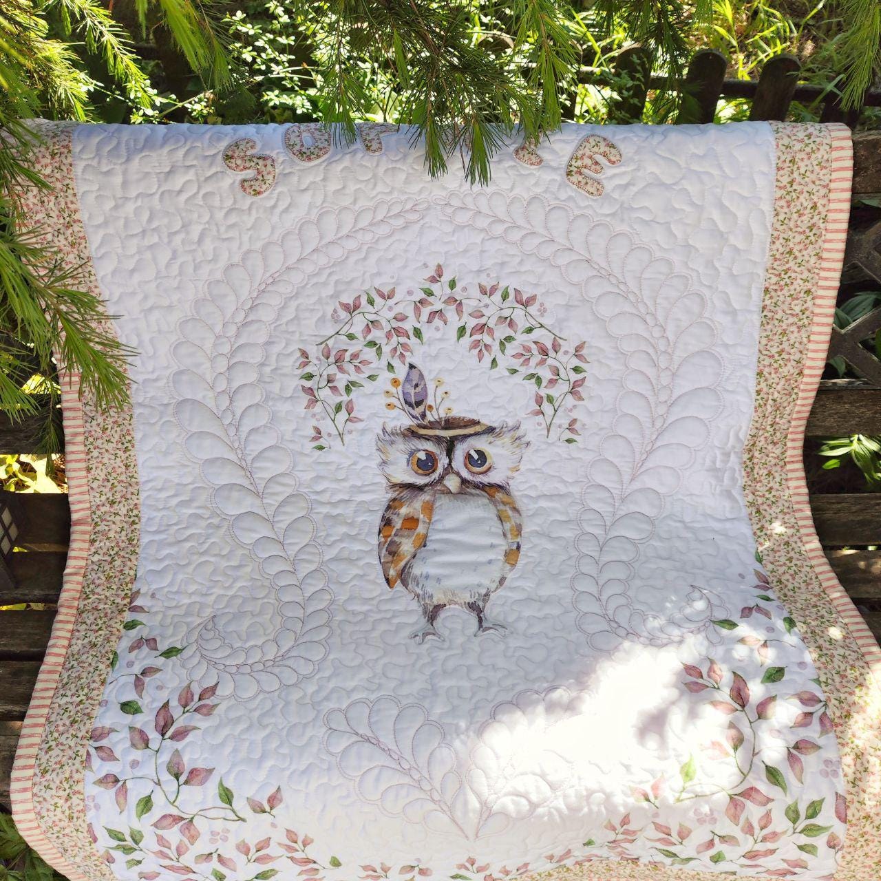 Owl blanket Woodland baby quilt handmade Animal nursery decor Newborn blanket