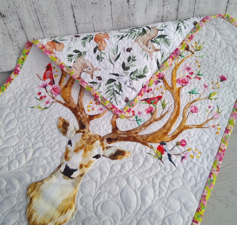Deer baby blanket Woodland baby quilt handmade Etsy
