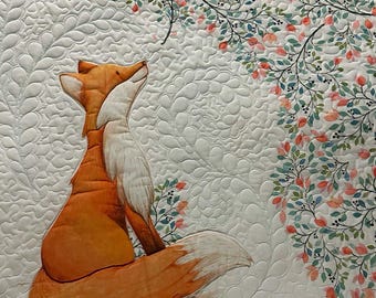 Personalized fox baby quilt handmade Woodland blanket Keepsake quilting