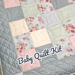 Floral baby quilt kit precut Shabby patchwork baby girl blanket Nursery decor Homemade quilt