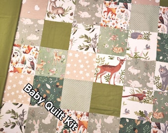 Woodland baby quilt kit Pre-cut beginner project Personalized option