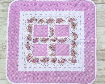 Pink flower patchwork baby quilt handmade Ready to ship Homemade quilt