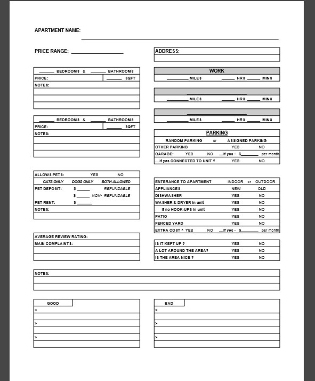 Looking for an Apartment Questionnaire Etsy