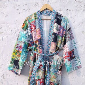 Multi Color Patchwork Jacket Floral Kimonocotton Robe Plus - Etsy