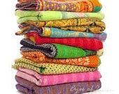 10 Pcs VIntage Kantha Quilt wholesale Lot Handmade Indian Throw Blanket Cotton Coverlet