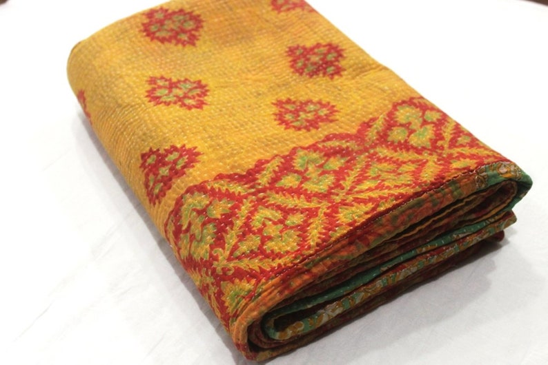 Fine Cotton Kantha Quilt,Indian Handmade Blanket,Vintage Bedspread Throw Patchwork Cotton Quilt FK-63