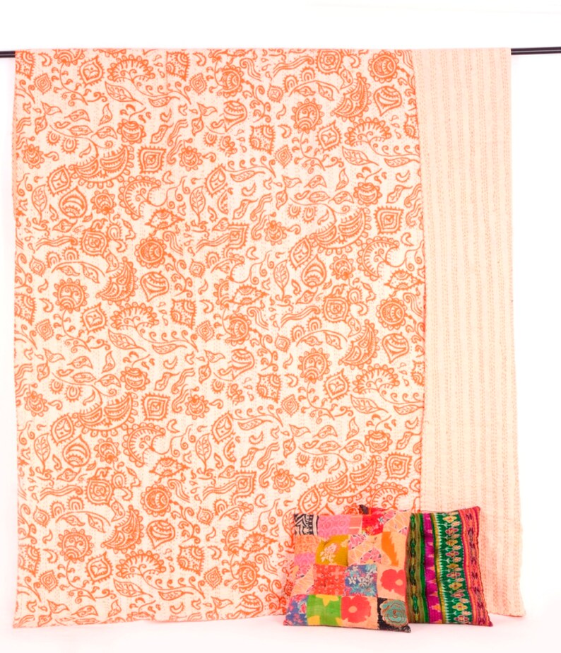 Indian Printed kantha Quilt Handmade Queen SIze Cotton Throw Bedspread