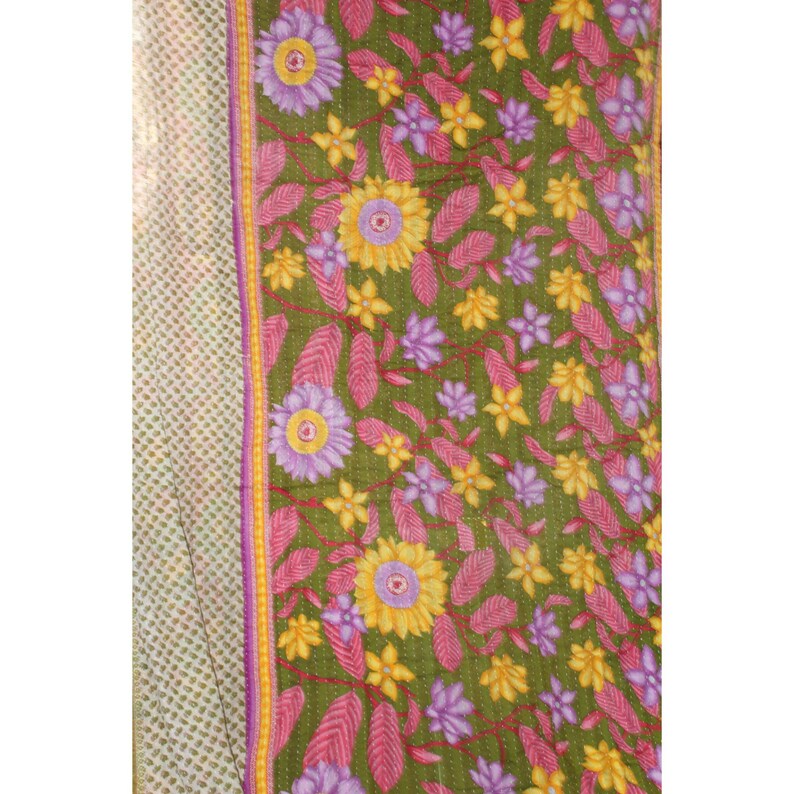 Indian Handmade Vintage Reversible Blanket Twin Kantha Bed Cover Bohemian Bedspread Throw Cotton Kantha Quilt VH-924