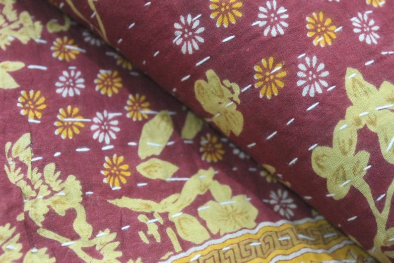 EXPRESS SHIPPING-Indian Vintage Cotton Kantha Quilt Handmade Reversible Blanket Throw Kantha Coverlet VH-777