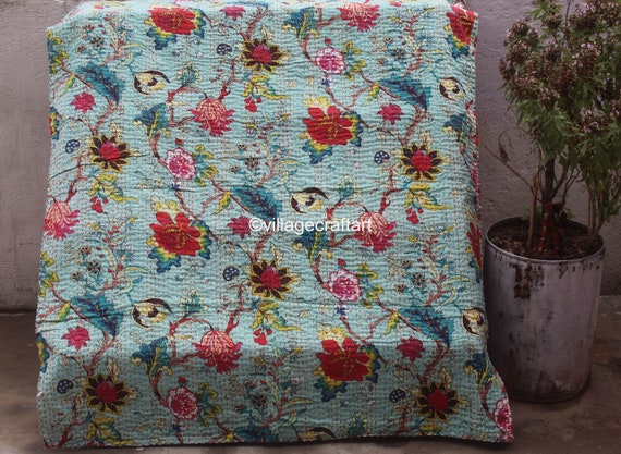 Hand Quilt Plant Paisley Print Kantha Work