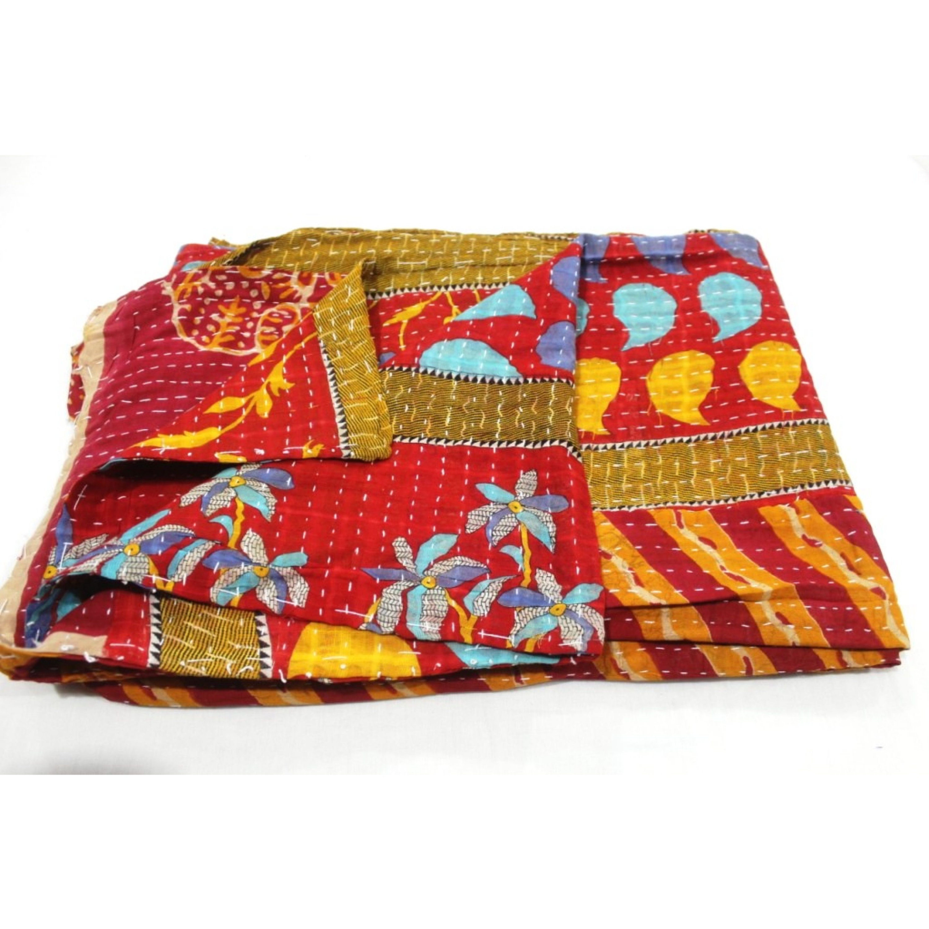 Vintage Kantha Quilt Indian Handmade Cotton Coverlet | Etsy