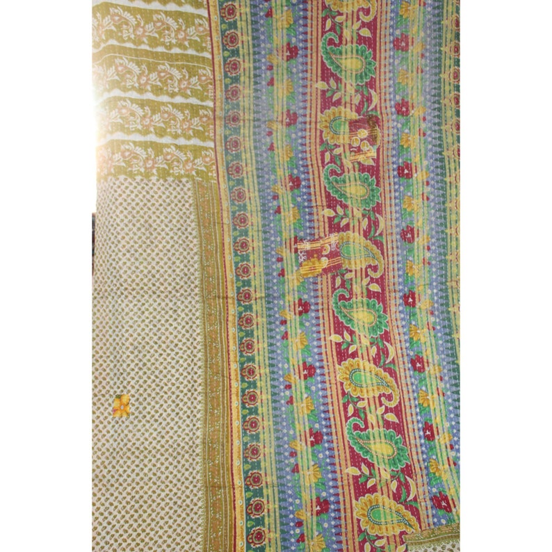 Indian Handmade Vintage Reversible Blanket Twin Kantha Bed Cover Bohemian Bedspread Throw Cotton Kantha Quilt VH-924