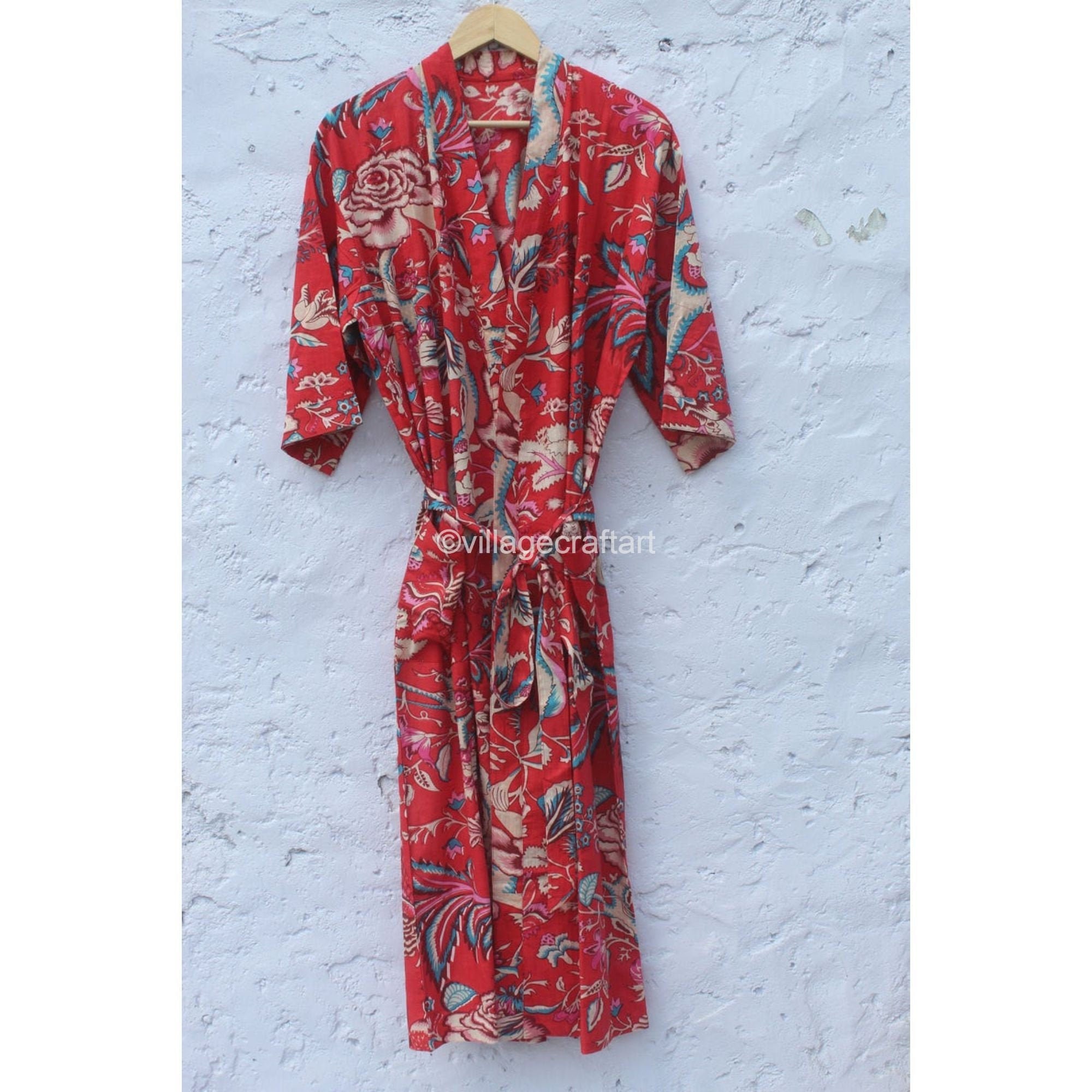 Red Bridesmaid Floral Printed Cotton Kimono Bathrobe Beach | Etsy
