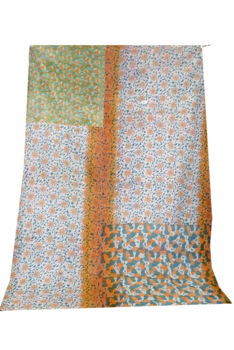 Fine Cotton Kantha Quilt,Indian Handmade Blanket,Vintage Bedspread Throw Patchwork Cotton Quilt FK-63