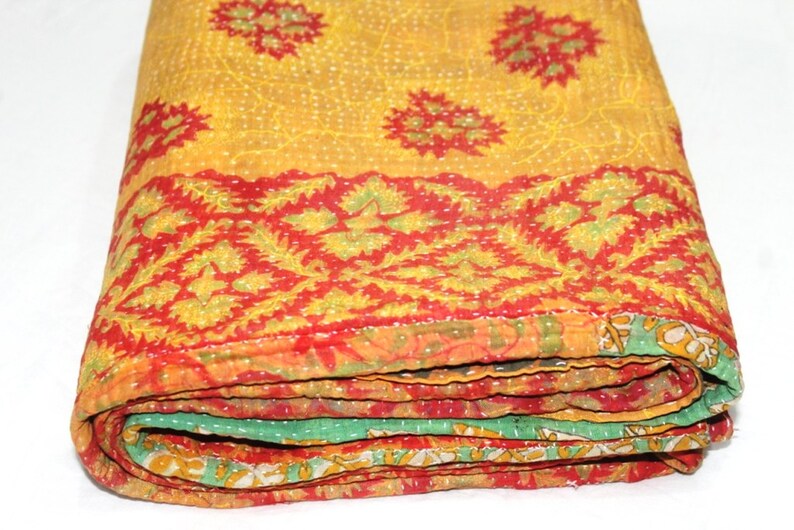 Fine Cotton Kantha Quilt,Indian Handmade Blanket,Vintage Bedspread Throw Patchwork Cotton Quilt FK-63