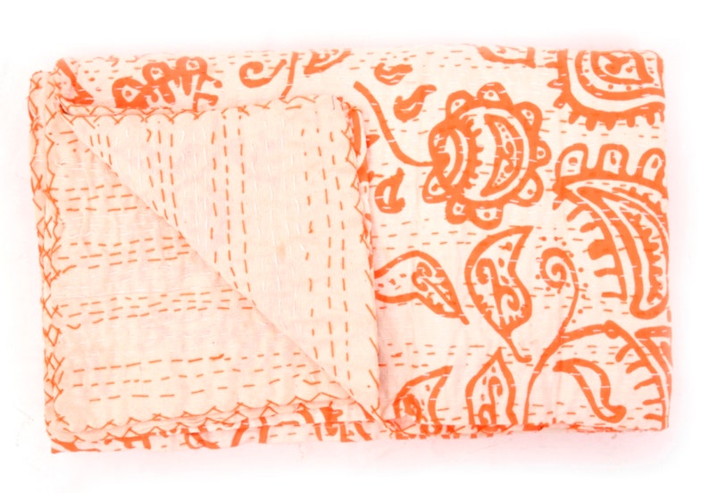 Indian Printed kantha Quilt Handmade Queen SIze Cotton Throw Bedspread