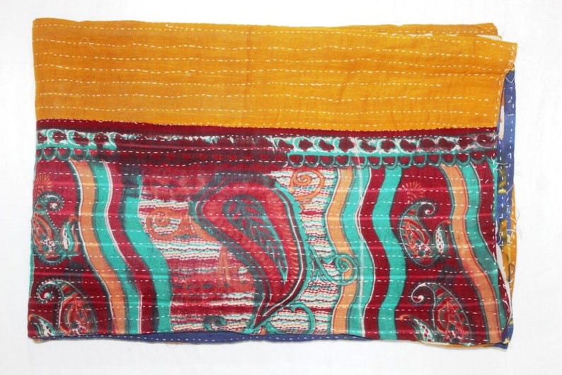 Twin Indian Vintage Reversible Blanket Bohemian Bedspread Throw Handmade Cotton Kantha Quilt VH-539
