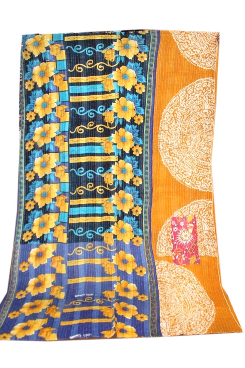 Twin Indian Vintage Reversible Blanket Bohemian Bedspread Throw Handmade Cotton Kantha Quilt VH-539