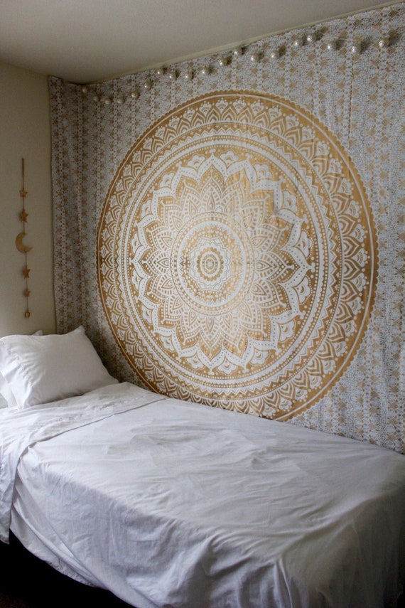 Gold Ombre Mandala Tapestry Beach Throw Yoga Mat Wall Hanging Twin Size