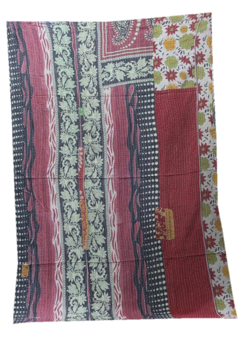 EXPRESS SHIPPING-Indian Vintage Cotton Kantha Quilt Handmade Reversible Blanket Throw Kantha Coverlet VH-777