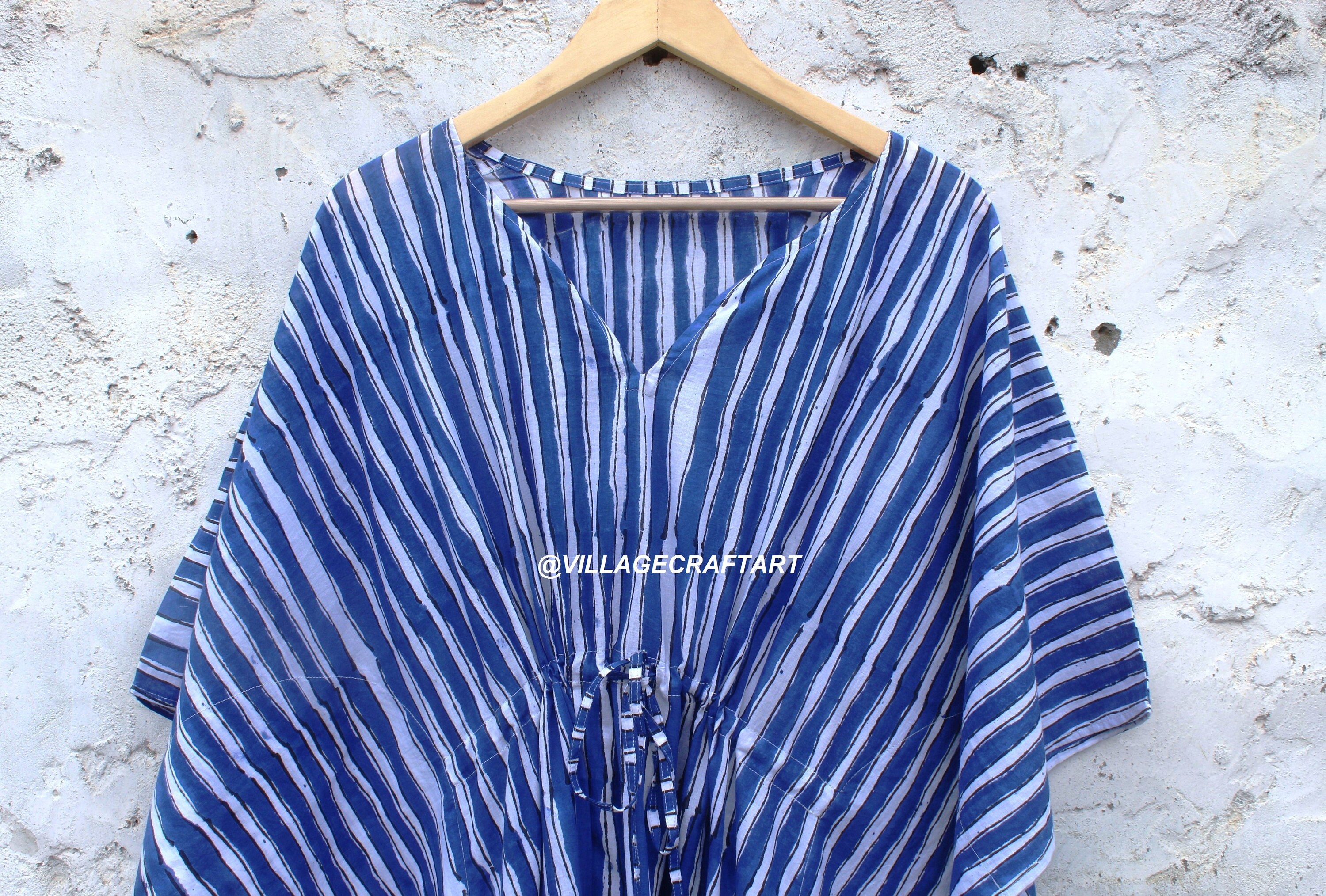 Hand Block Striped Printed Caftan Beach Maxi Poncho Dress | Etsy