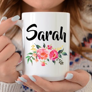 Personalisierte Name Becher für Frauen & Mädchen benutzerdefinierte Name Kaffeebecher Name Kaffeetasse Blumendesign personalisierte Geschenk für Sie