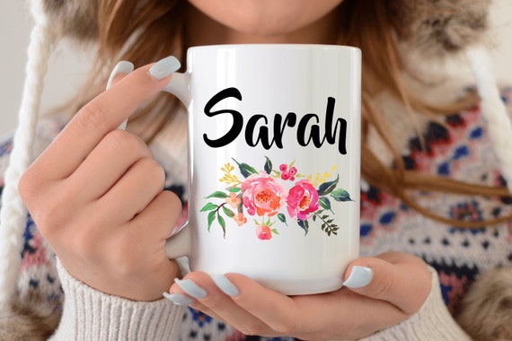 Personalisierte Name Becher für Frauen & Mädchen benutzerdefinierte Name Kaffeebecher Name Kaffeetasse Blumendesign personalisierte Geschenk für Sie